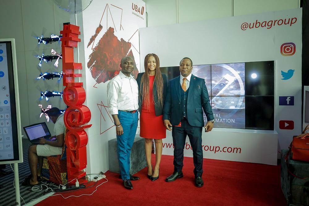 Group Head, Online Banking, UBA Austine Abolusoro and Founder/ Chairman Dragon Africa, Obi Asika,  at the 2019, edition of Social Media Week, co-sponsored by UBA and held in Lagos,  on Monday, Leo at 1