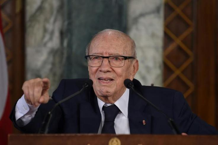 Tunisian President Beji Caid Essebsi holds a press conference on November 8, 2018 at Carthage Palace, near Tunis