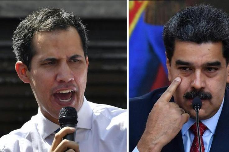 International pressure is growing on Nicolas Maduro, right, after National Assembly head Juan Guaido declared himself acting president