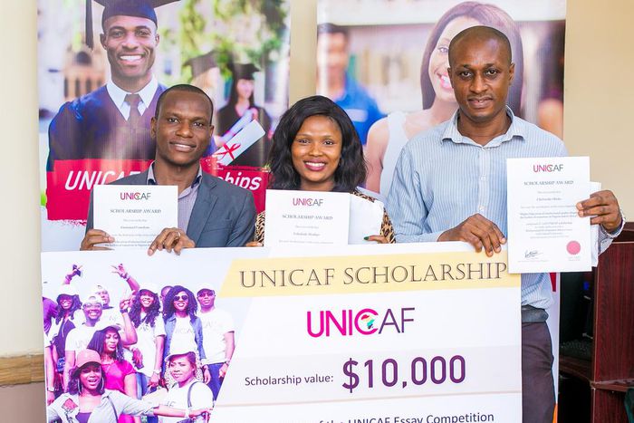 Nigeria essay competition the three winners with their prizes