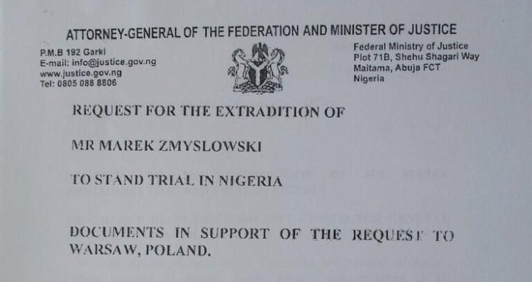 A document allegedly from the Attorney General of the Federation and Minister of Justice requesting fro the extradition of Marek Zmyslowski (Medium/Marek Zmyslowski)