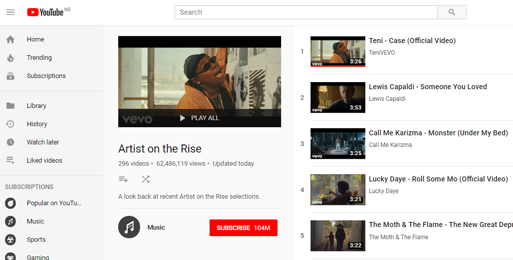 Teni is YouTube Artist on the rise [YouTube]