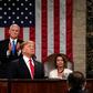 US President Donald Trump delivers the State of the Union address, alongside Vice President Mike Pence and Speaker of the House Nancy Pelosi, at the US Capitol in Washington, DC, on February 5, 2019