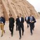 French President Emmanuel Macron (foreground) visits the temple of Abu Simbel in Egypt on January 27, 2019