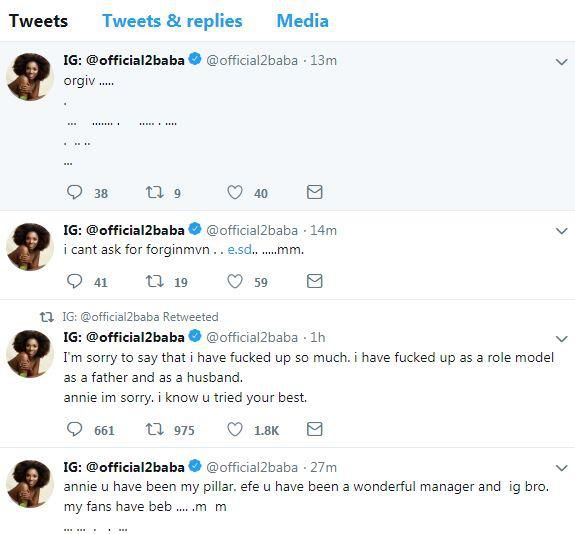2face idibia went to post a series of tweet about his wife and their relationship, speculating cracks in their marriage [Twitter/Offcial2Baba]