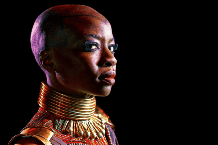 Danai Guira as General Okoye from the blockbuster, "Black Panther" makes bald attractive. (ComicBookMovie)