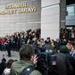 Lawyers and MPs in Istanbul protest outside the Caglayan courthouse against jail sentences for 14 staff members of an opposition newspaper Cumhuriyet