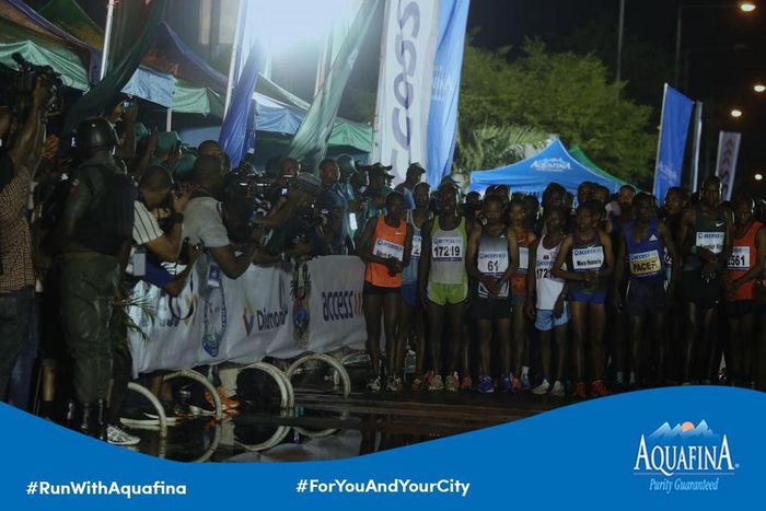 Runners at the starting line for the 42km race at the National Stadium Surulere