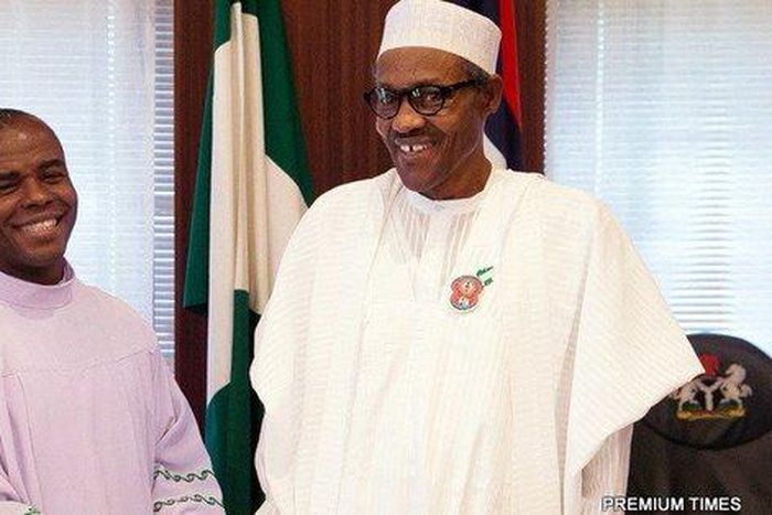 Buhari hosts controversial priest Fr. Mbaka at Aso Rock