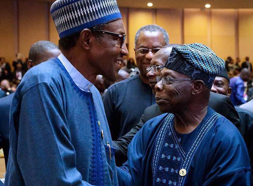 President Muhammadu Buhari and former president Olusegun Obasanjo at the AU summit in Addis Ababa, a week after a bitter letter from OBJ