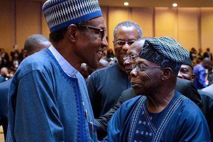 President Muhammadu Buhari and former president Olusegun Obasanjo at the AU summit in Addis Ababa, a week after a bitter letter from OBJ