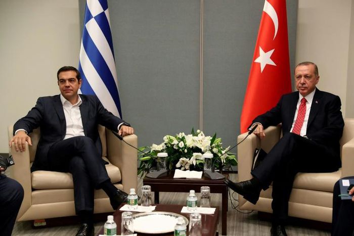 Turkish President Recep Tayyip Erdogan (R) and Greek Prime Minister Aleksis Tsipras will meet for bilateral talks this week to ease tensions