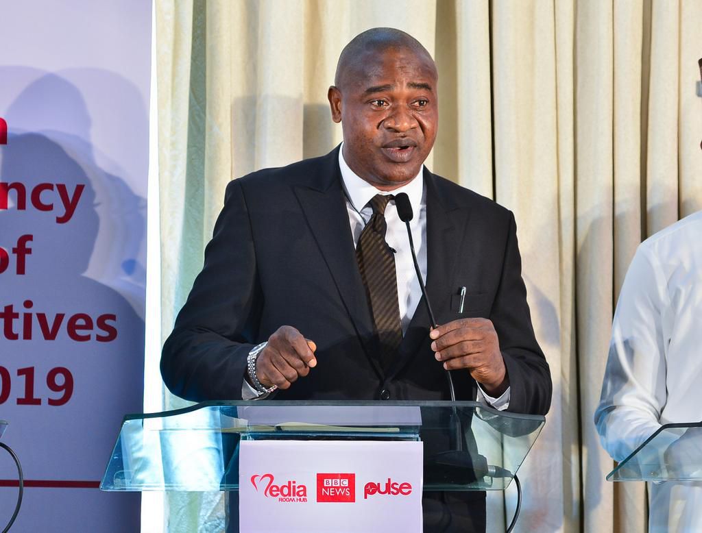 Omotesho Bakare of the Peoples Democratic Party (PDP) at a debate for candidates contesting for the Eti-Osa constituency seat in the House of Representatives