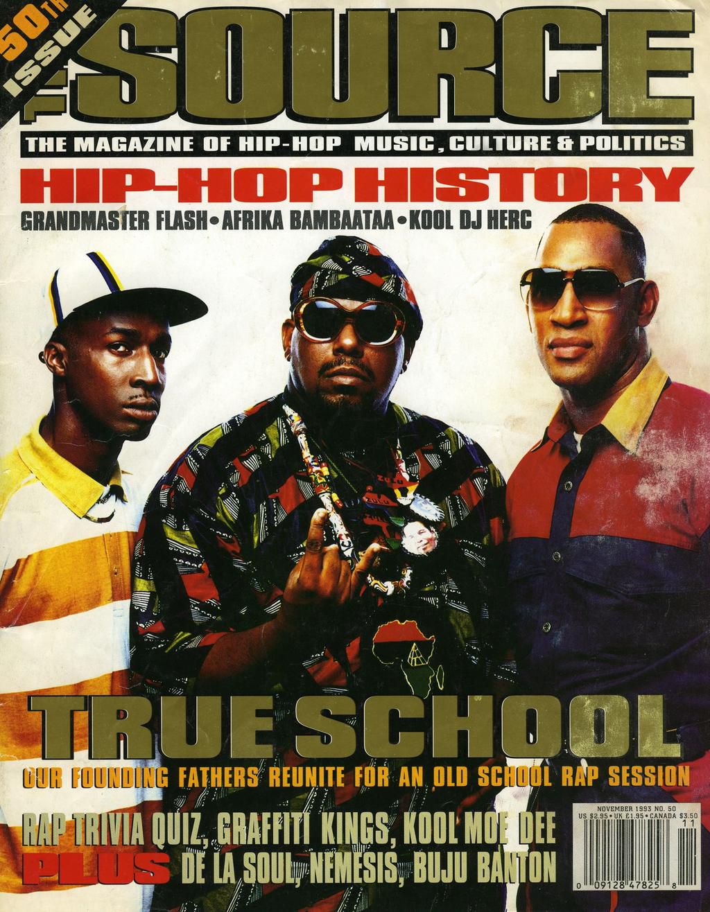 A cover of THE SOURCE Magazine with the founding fathers of Hip-Hop. THE SOURCE for many years was considered the Bible of Hip-Hop (THE SOURCE)