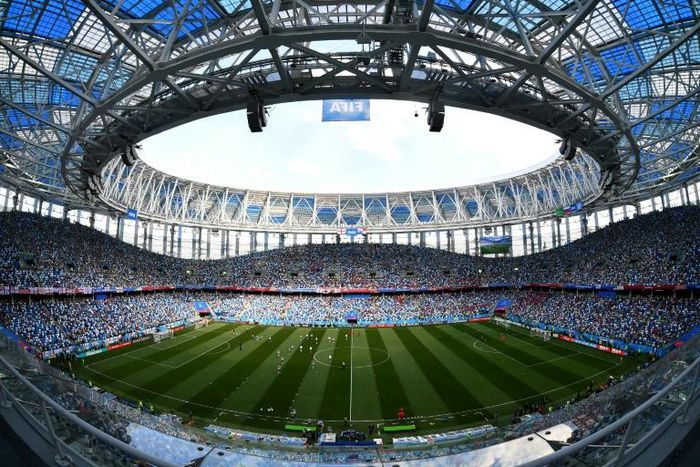 The 45,000-capacity Nizhny Novgorod Stadium, pictured during the World Cup, has attracted big crowds since the tournament