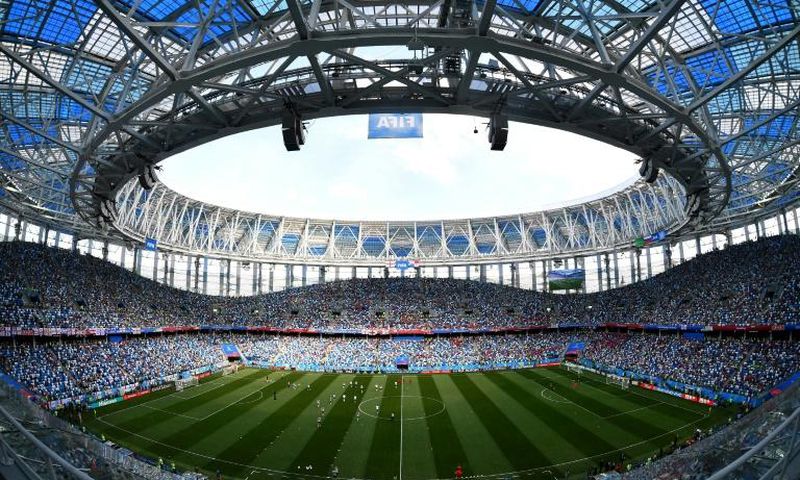 The 45,000-capacity Nizhny Novgorod Stadium, pictured during the World Cup, has attracted big crowds since the tournament
