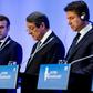 French President Emmanuel Macron (L) and Italian Prime Minister Giuseppe Conte listen as Cypriot President Nicos Anastasiades addresses a summit for southern EU countries in Nicosia on January 29, 2019