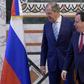 Tunisian Foreign Minister Khemaies Jhinaoui (R) receives visiting Russian Foreign Minister Sergei Lavrov in the capital Tunis on January 26, 2019