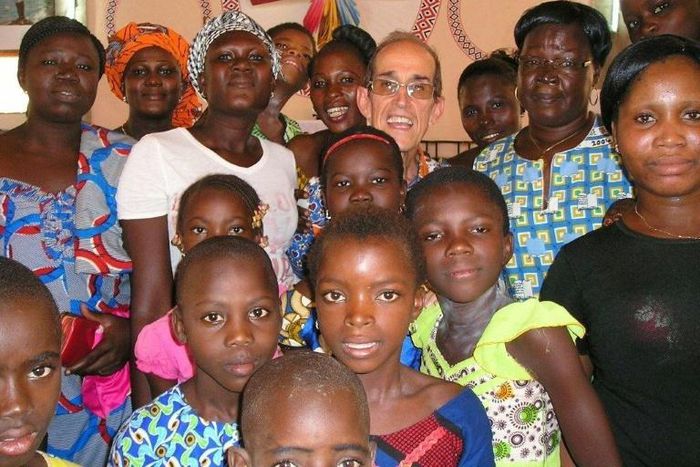 The late Spanish Salesian priest Antonio Cesar Fernandez (back, 3rd from R) appears in this 2015 picture taken in Korhogo, Ivory Coast