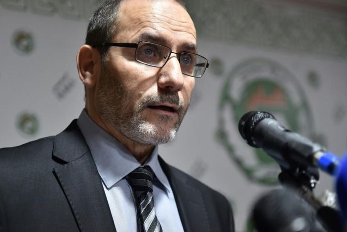 Abderrazak Makri, general secretary for Algeria's Movement for the Society of Peace, speaks during a press conference in May 2017