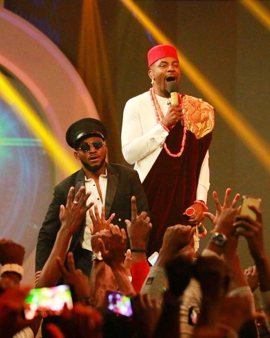Ebuka and Miracle at the grand finale of Big Brother Naija 3