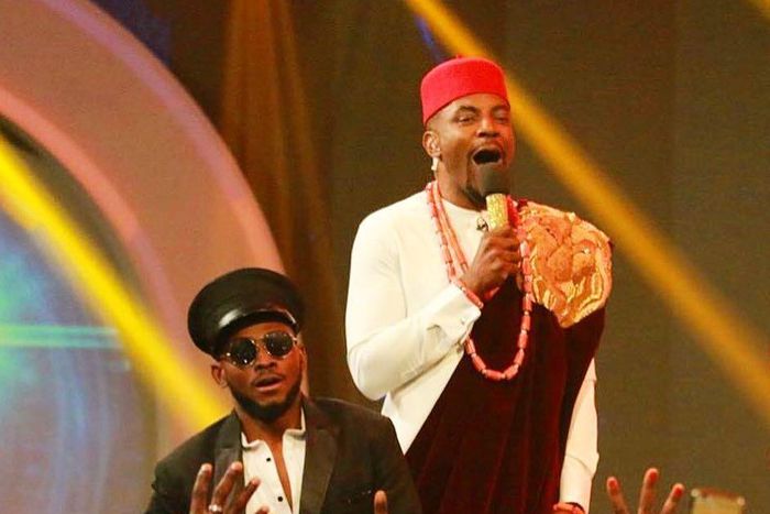 Ebuka and Miracle at the grand finale of Big Brother Naija 3