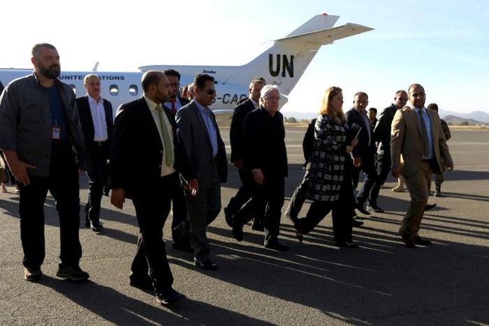 UN Yemen envoy Martin Griffiths arrives at Sanaa's international airport during a previous visit, on January 5, 2019