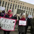 Supporters call for the release of detained journalist Marzieh Hashemi in front of the US District Courthouse on January 23, 2019 in Washington, DC