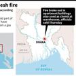 Map of Bangladesh showing the capital where a fire has killed dozens according to officials on Thursday.