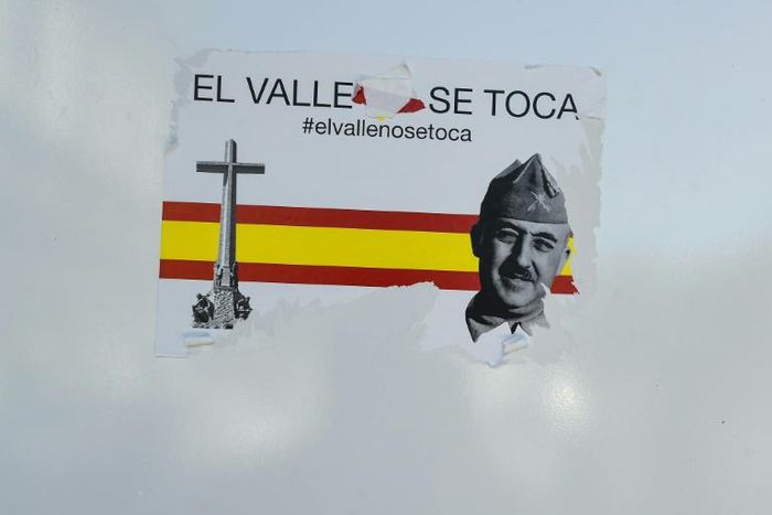 A sticker reads 'Do not touch The Valley' -- a reference to Franco's opulent mausoleum