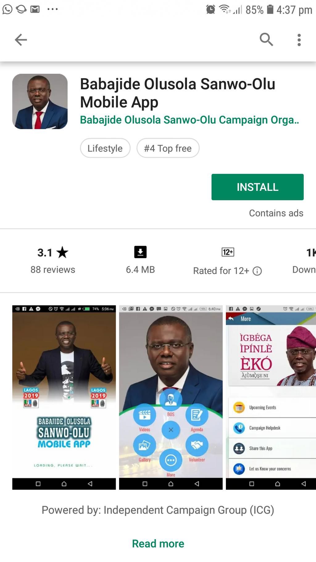 Sanwo-Olu on Google play store