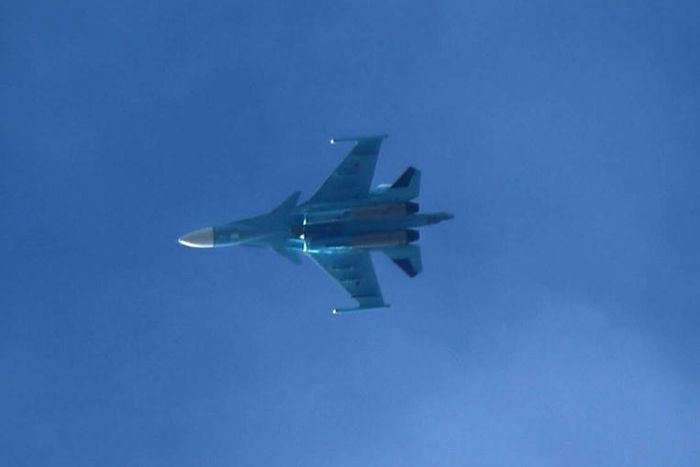 A Russian Su-34 fighter jet of the type that had a mid-air collision near the Strait of Tartary that separates the Sakhalin island from Russia's mainland on Friday