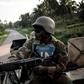 A South African UN peacekeeper with the MONUSCO mission on patrol in the eastern DR Congo town of Oicha