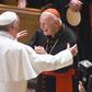 Last week Pope Francis defrocked former cardinal Theodore McCarrick, shown here greeting the pontiff in 2015, over accusations he sexually abused a teenager 50 years ago