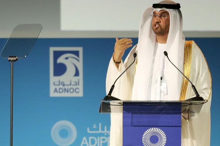 UAE Minister of State and ADNOC Group CEO Sultan Ahmed al-Jaber speaks an energy forum in Abu Dhabi on November 13, 2017