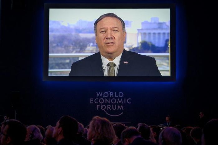 US Secretary of State Mike Pompeo addresses the World Economic Forum in Davos, Switzerland by video