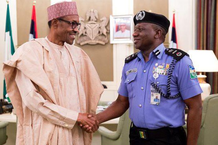 President Muhammadu Buhari and the Inspector-General of Police, Ibrahim Idris at the Presidential Villa, Abuja.
