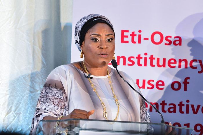 Tessy Owolabi of the Social Democratic Party (SDP) at a debate for candidates contesting for the Eti-Osa constituency seat in the House of Representatives