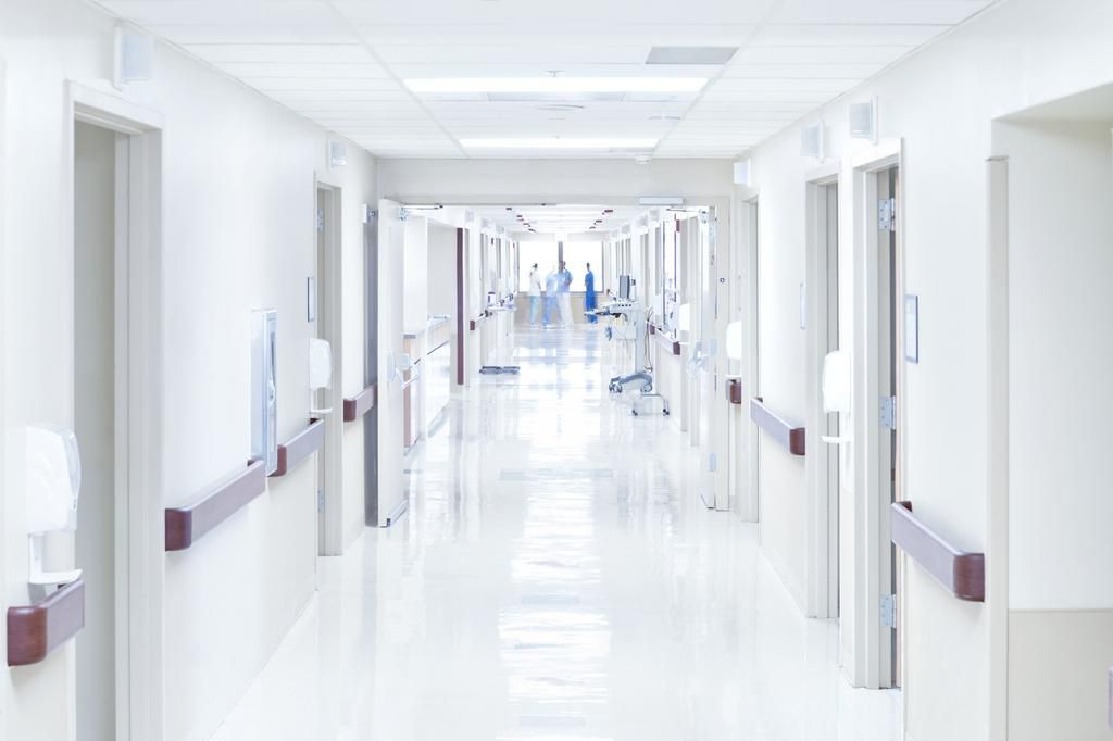 View down hospital corridor