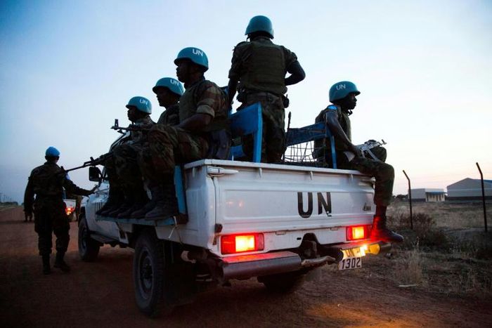 Ethiopian soldiers with the United Nations peacekeepers in South Sudan (UNISFA) on a night patrol in the town of Abyei in December 2016