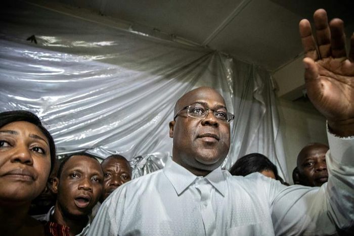 Félix Tshisekedi, 55, at his party headquarters in KInshasa the night his provisional election victory was announced on January 10, 2019.