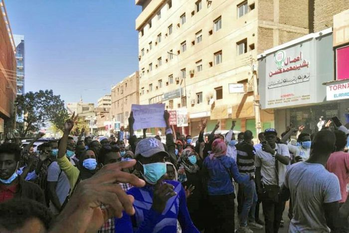 Sudanese protesters chant slogans during an anti-government demonstration in the capital Khartoum on January 6, 2019