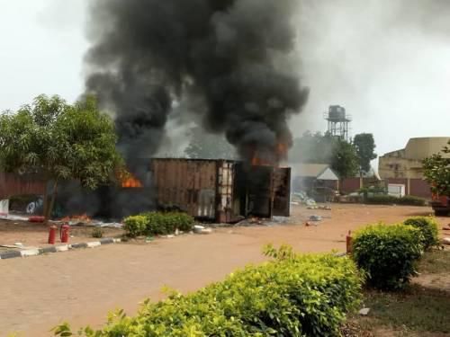 Container on fire in INEC's Anambra State office [Channels Television]