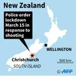 Map locating Christchurch in New Zealand where gunshots have been reported