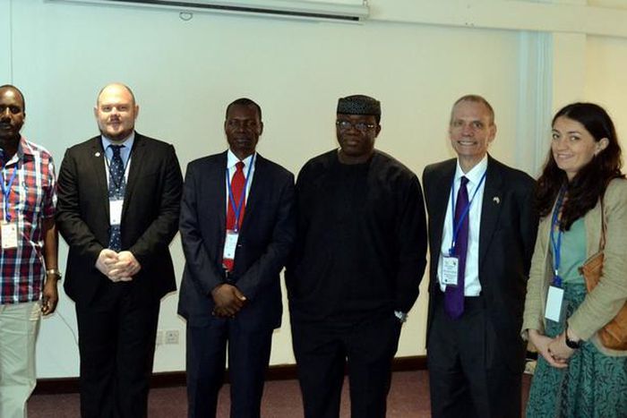 Ekiti State Governor, Dr Kayode Fayemi (3rd-R) with him (L-R) are Director, Office of Democracy, Rights and Governance, USAID, Kenya, John Smith-Sreen