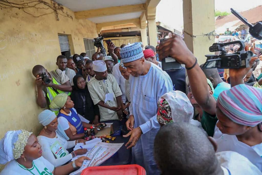 Saraki at his polling unit to cast his vote with his wife