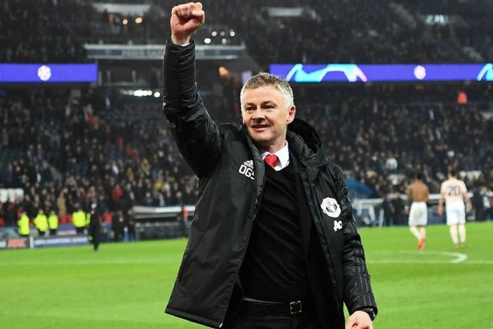 Ole Gunnar Solskjaer celebrates one of Manchester United's greatest European victories