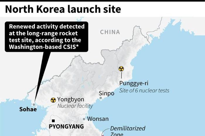 Map showing the Sohae rocket test site in North Korea.