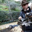 Charles Nassar displays his shrapnel sculptures in a garden south of the Lebanese capital Beirut