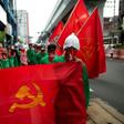 Members of the Philippine communist movement hold a protest in Manila in March calling for the resumption of peace talks with the government